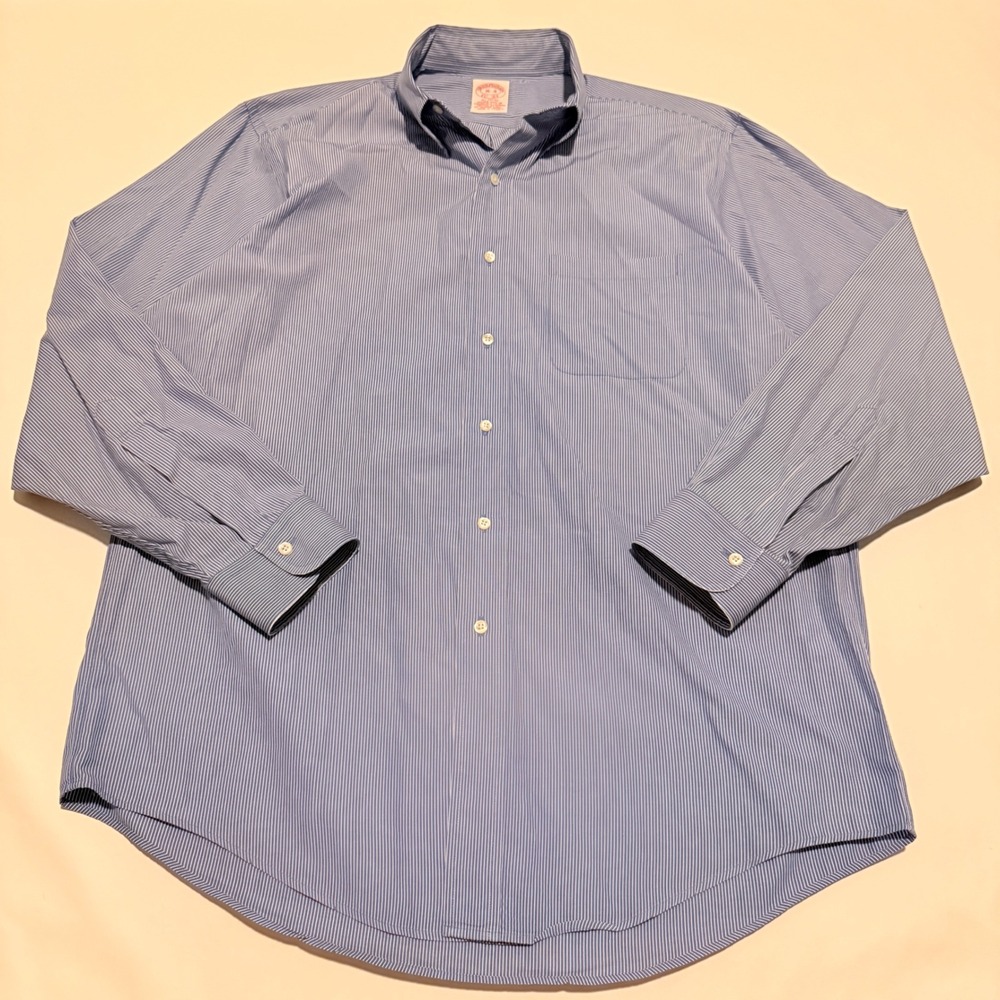Brooks Brothers Button Down Shirt Mens 16-4 Blue White Micro Stripe Long Sleeve